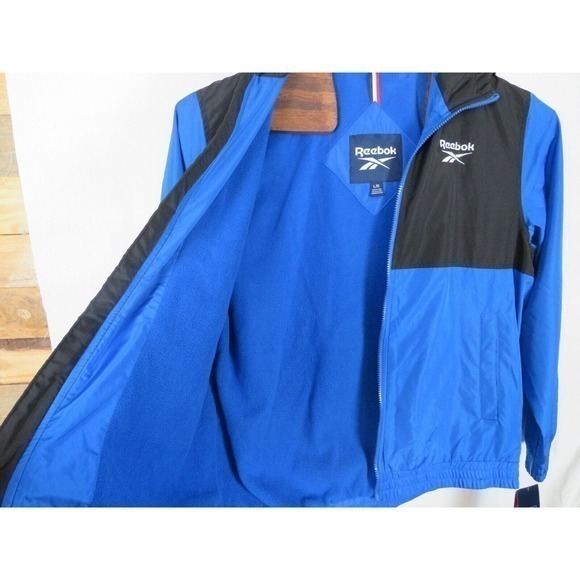 NWT Reebok Men's Fleece Lined Windbreaker Jacket Blue Black Sz Large MSRP $125 - Picture 4 of 7